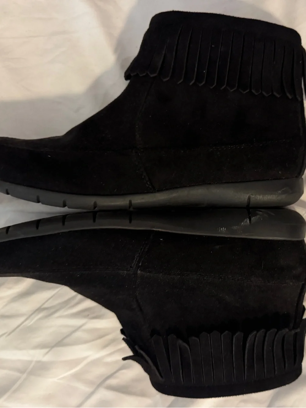 comfortview Black Suede Fringe Zip Ankle Booties